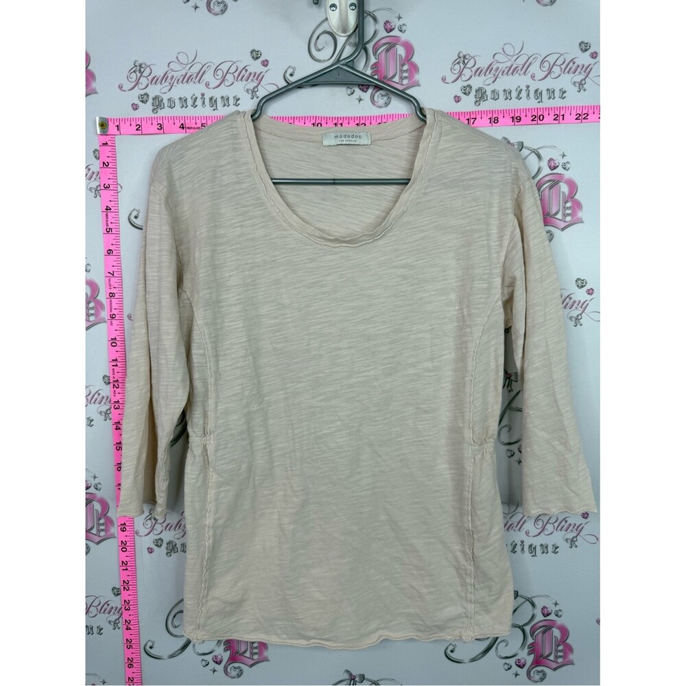 MODODOC LA shirt Cream Slub Long-Sleeve Scoop Neck Top